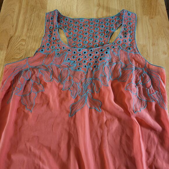 Pink Polyester Sleeveless Midi Dress Turquoise Detail 20" Pit 2 Pit - Picture 5 of 11